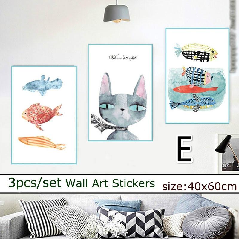 3pcs/set  Self-adhesive Decorative Wall Stickers Picture Warm Poster Home Layout Background Wallpape