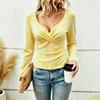 Women's Long Sleeve V-Neck Blouse Elegant Color Cross Front Top for Fall