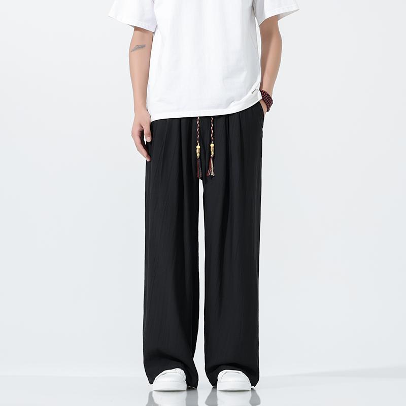 

Летние мужские широкие прямые брюки 2025 года, мужские повседневные брюки оверсайз с широкими штанинами, мужские винтажные брюки на кулиске, мужские черные брюки-джоггеры 3XL чёрный