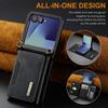 Auto Leather Folding Phone Case for Samsung Galaxy Z Flip 7 Flip6 5 4 3 Big Hole Card Slot Bracket Wallet Hinge Protection Cover