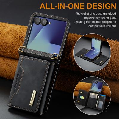Auto Leather Folding Phone Case for Samsung Galaxy Z Flip 7 Flip6 5 4 3 Big Hole Card Slot Bracket Wallet Hinge Protection Cover