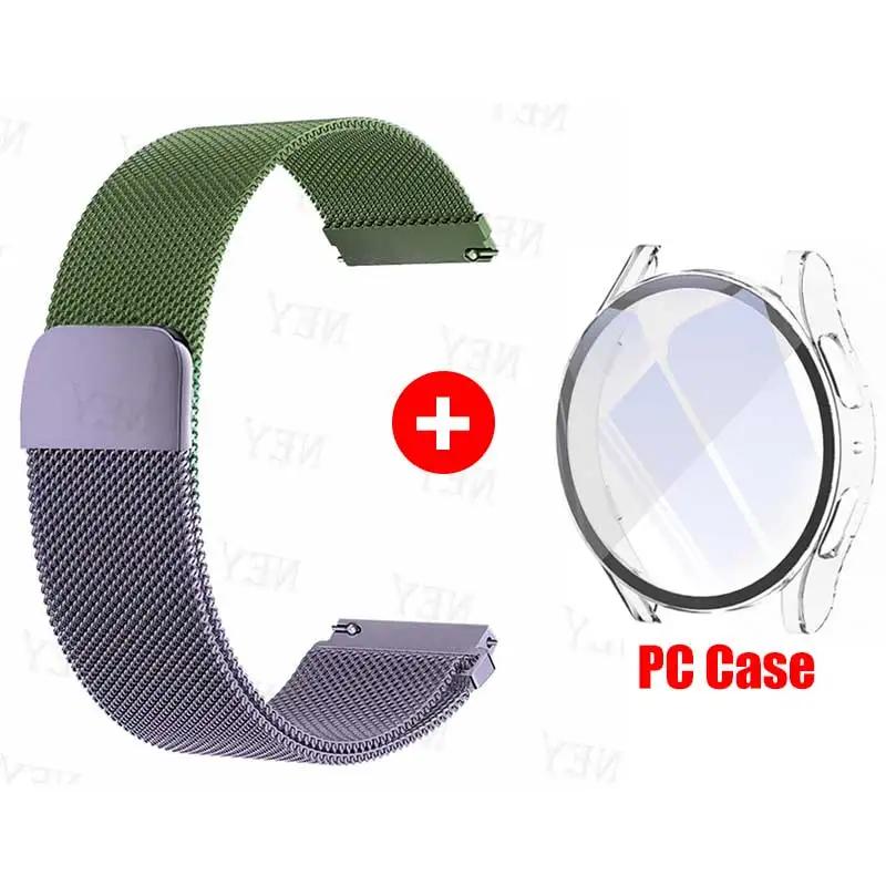 Glass Case+Strap for Samsung Galaxy Watch 7 6 5 4 40mm 44mm Milanese Loop 20MM Band PC Protector Cover Bumper Galaxy Watch 6 5 4