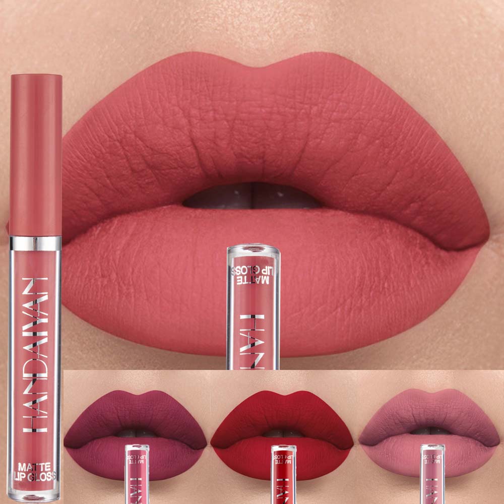 HANDAIYAN Sexy Red Lip Tint Matte Liquid Lipstick Waterproof Easy To Color 12 Matte Bare Pink Lipstick for Girls Makeup Cosmetic