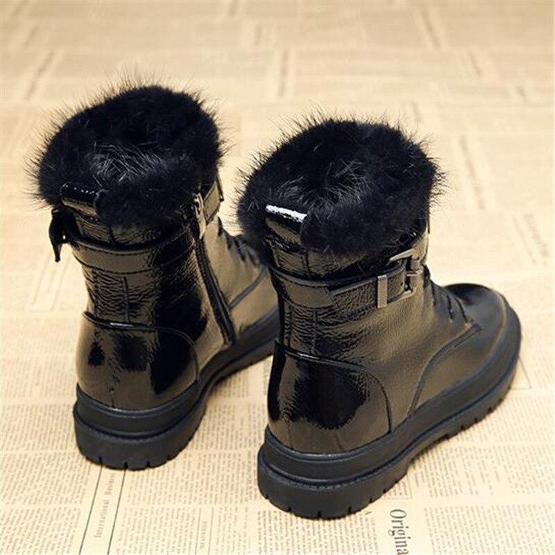 Botas de nieve de cuero impermeables Botas cortas de mujer Pelo de visón  Mujeres Largo felpa Zapatos cálidos Plataformas Tacón Calzado hebilla Negro  comprar a buen precio — entrega gratuita, reseñas reales
