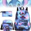 Adorable Stitch Print School Backpack Set Breathable Waterproof Oxford Fabric For Kids