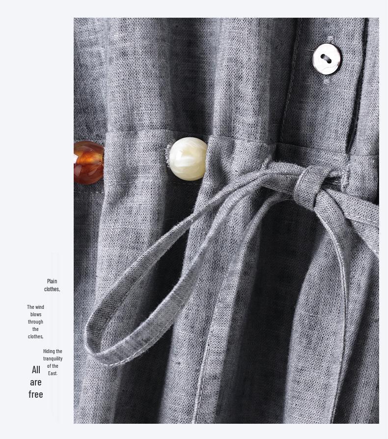 Elegant Summer Linen A-line Dress for Women - Fried Color Lapel, Lyocell Belted, Shirt Style