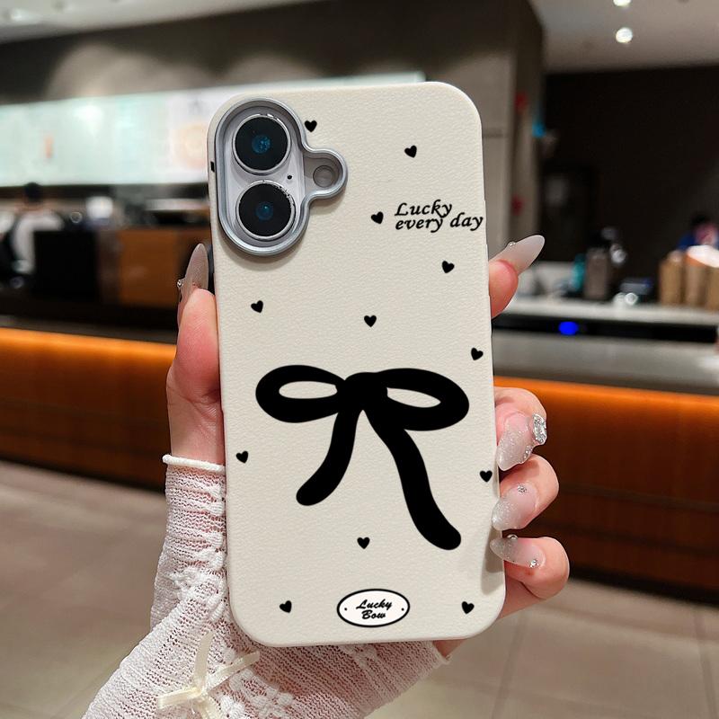 Plain Color Bowknot Patterned Leather Texture Shell for iPhone 16 Pro 15 14 Plus 13 12 Pro Max 11 Shockproof Soft Tpu Slim Matte Case Cover