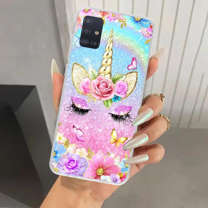 Pink Unicorn Rainbow Phone Case for Samsung Galaxy A52 A32 A22 A12 A02S A50S A30S A10S Note 20 Ultra 10 Plus S10 A31 A20 A71 A72