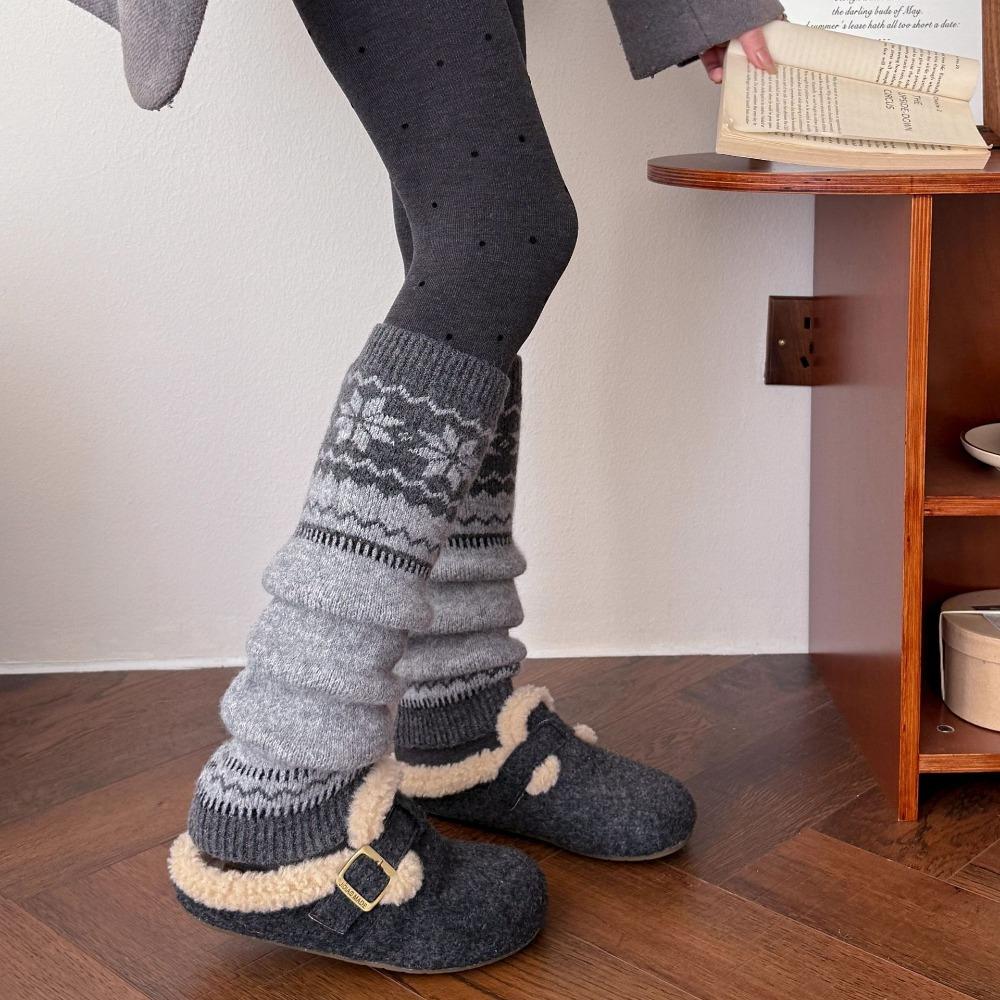 Wool Blend Calf Socks Fair Isle Sock Cuffs Warm Keeping Slouch Socks Autumn Winter