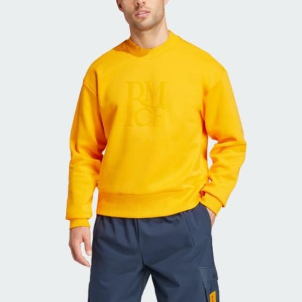 Adidas Real Madrid DNA Logo Crew Sweatshirt Men Tops Yellow IT3808