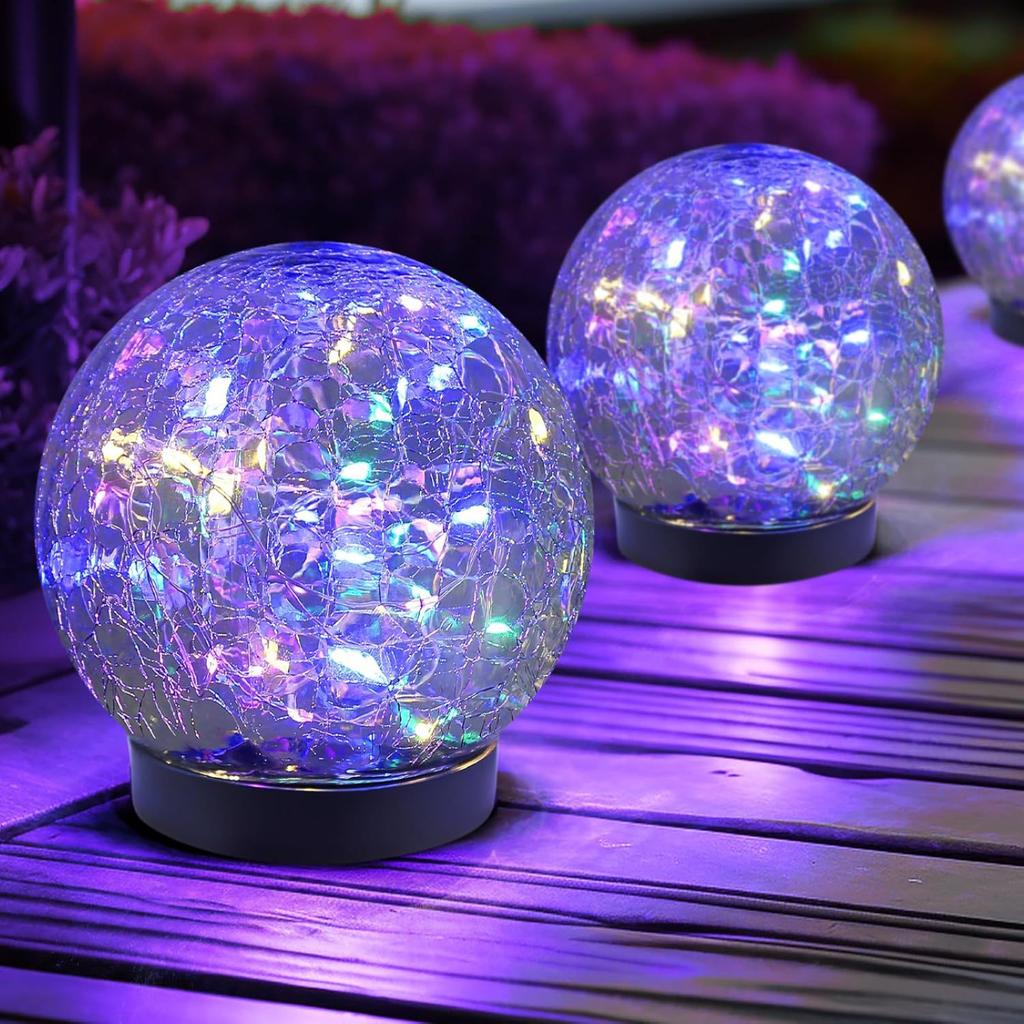 Cracked Glass Ball Garden Light - Outdoor Ground Stake Decorative Lamp for Yard Path