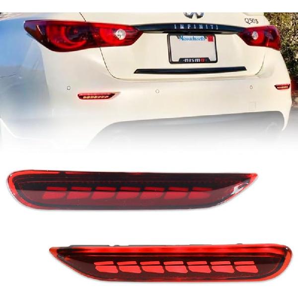 2pcs LED Rear Bumper Reflector Lights Sequential Turn Signal Brake Light for Infiniti Q50 QX56 QX60 Nissan Pathfinder Rogue, 3-in-1 with Smoked Lens