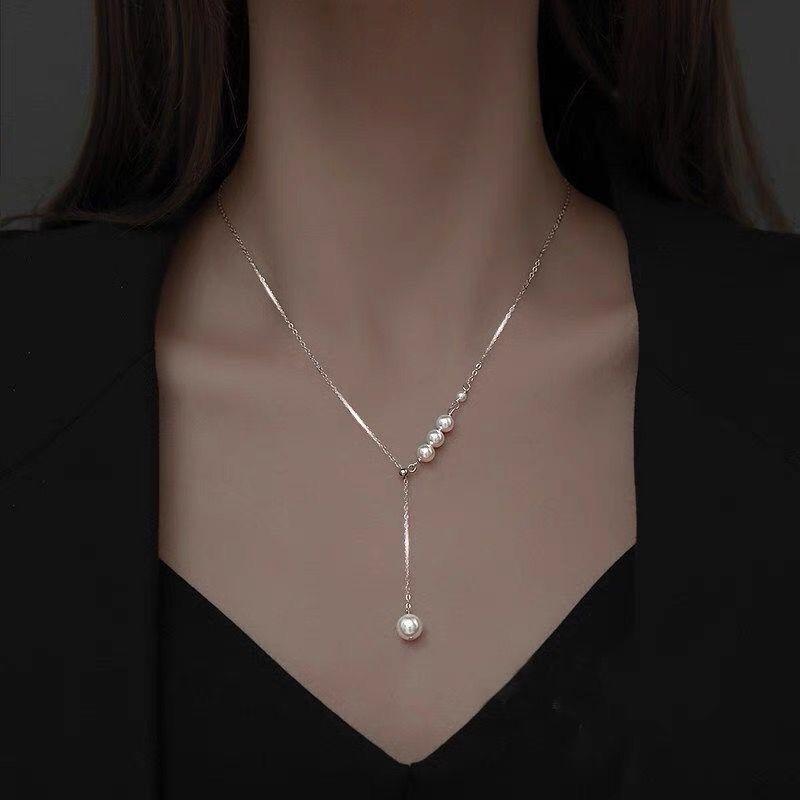 Pearl Necklace Women's Pearl Tassel Style Light Luxury Niche Design Simple Fashion Versatile Collarbone Chain for Girlfriend