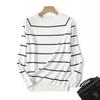 Suéter de punto a rayas de manga larga para mujer, suéteres de punto, tops de cuello redondo, jersey coreano, Pull Femme, Femenino