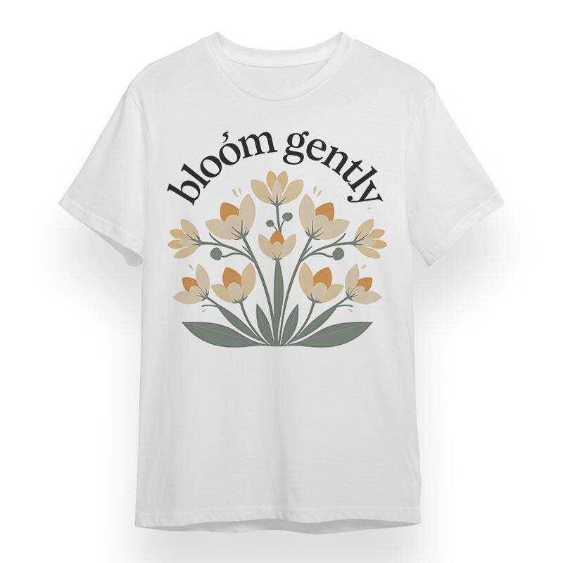 

Женская футболка оверсайз с нежным цветочным принтом Bloom Gently Белые хлопковые топы США 4XL