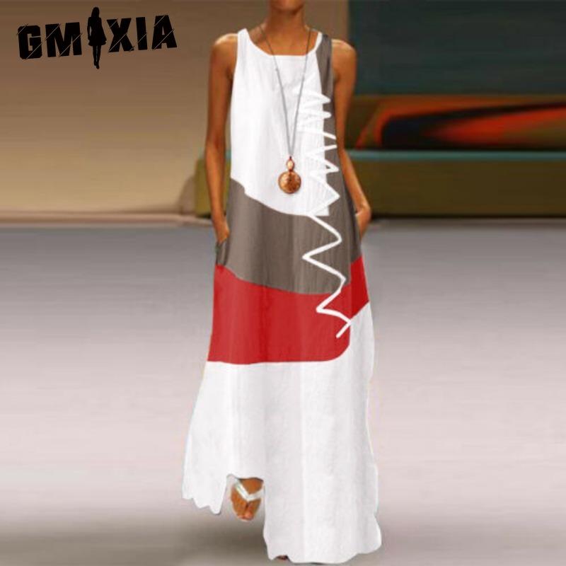 GMXIA Women's Fashion Summer Spring Sleeveless O-Neck Casual Dresses
