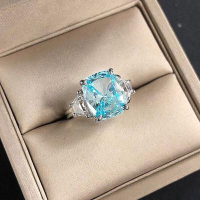 Noble Blue Cubic Zirconia Ring for Female Silver Color Band Partysu Style Women's Engagement Rings Jewelry Birthday Gift