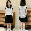 Girls' Trendy Color Block Sleeveless Polo Set - Casual Summer Two-Piece for Ages 6-12