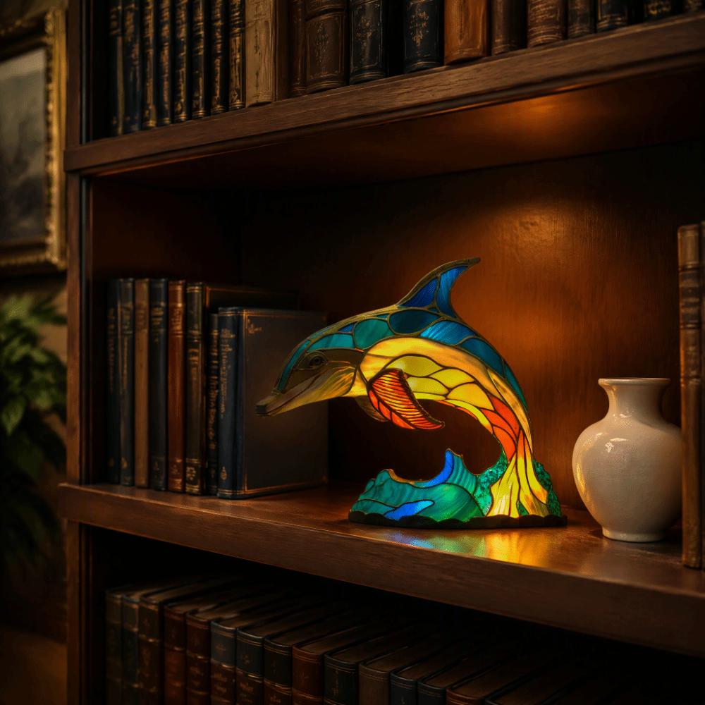 7.09x3.94in Dolphin Night Light USB Plug Powered Resin Nightlight Dolphin Table Lamp Desktop Decor