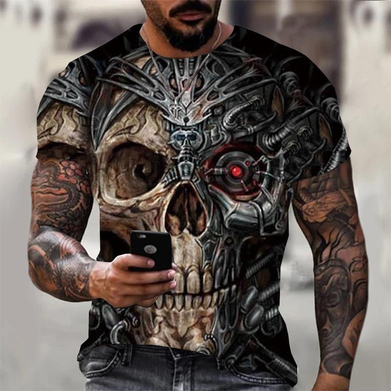 Summer Round Neck 3D Skull Print Top Fashionable Casual Short Sleeved Men's T-shirts