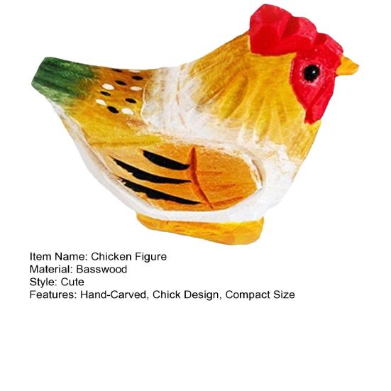 Carving Ornament Chick Hand-Carved Wooden Figurine Mini Desktop Decoration Chick Wood Carving Craft Statue