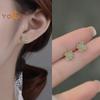 Elegant Small Stud Earrings with Retro Chinese Style Imitation Jade; Beautiful Green Beaded Gift for Women