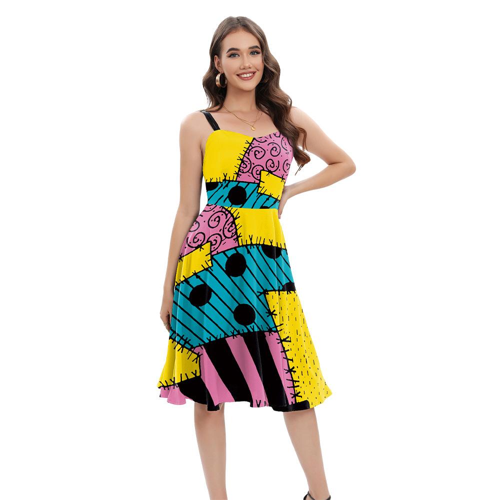 New Halloween Paly Christmas Horror Night Sally Dress Suspender Dress Digital Print Dress