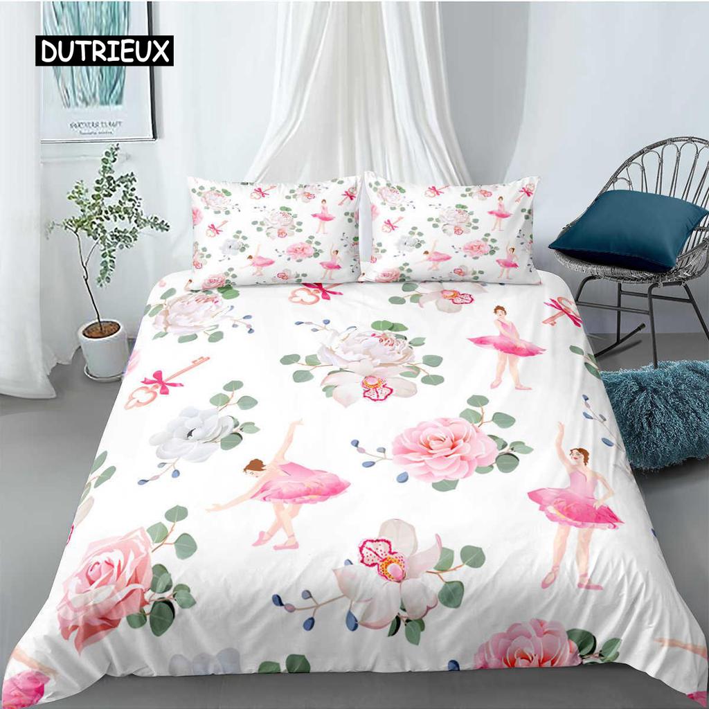 Set de cuvertură de pilota pentru fete de balet King Size Pink Set de lenjerie de pat Balerini minunați Copii Fete Husă de pilota din poliester moale prințesă