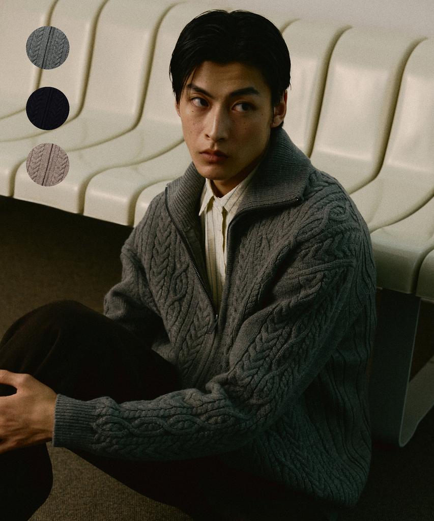 Ledept Wool Blend Cable Zip-Up Cardigan [3 Colors]