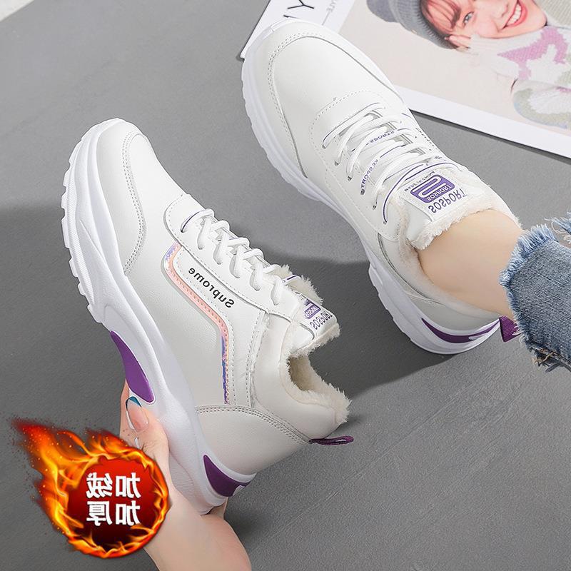 Cotton shoes 22 winter new sports shoes fleece thickened thermal casual shoes leather surface