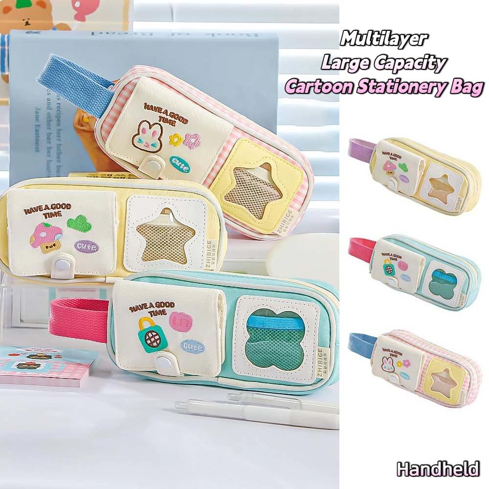 Multilayer Y2K Cartoon Stationery Bag Embroidery Ins Pencil Pouch Cute Korean Pencil Case  Student