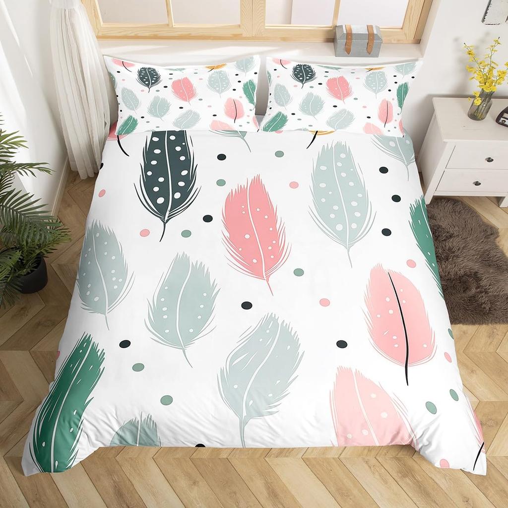 Peacock Feather Print Duvet Cover Set Queen Twin Bird Feathers Element Bedding Set Wild Animals Comforter Cover for Girls Teens