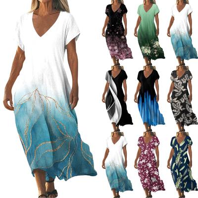 Fashion Women's Summer V-Neck Short Sleeve Floral Print Beach Dress