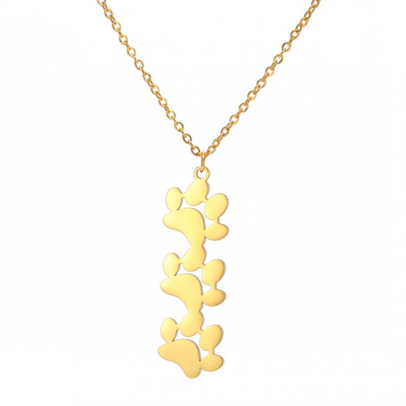 Cute Cartoon Cat Paw Print Pendant Necklace Layered Animal Footprint Chain Stainless Steel Adjustable Unisex Dainty Jewelry