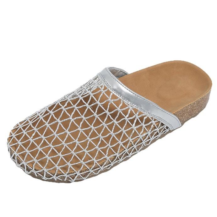 Thick-bottomed fishing net bag head half slippers women's summer wear 2025 new one-pedal hollow mesh cool slippers