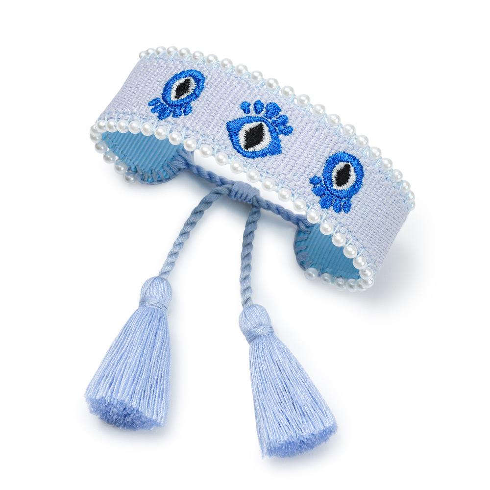 Adjustable Handmade Pearl Bracelet with Evil Eye Embroidery