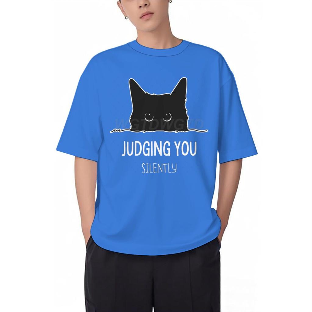 Judging You Silently Print T Shirt Men Women Sarcastic Humor Streetwear Short Sleeve Harajuku Cat Tee Male 100 Cotton Fun Shirt