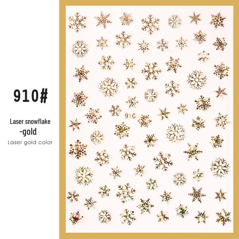 Snowflake Nail Stickers: White Back Adhesive Decals for Christmas, with Gold & Silver Laser Designs