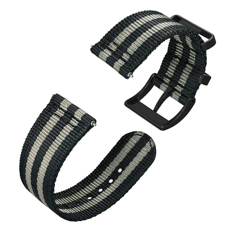 

[Anbeer] 18mm watch band nylon two piece style quick release replacement belt with metal loop stripe black buckle
