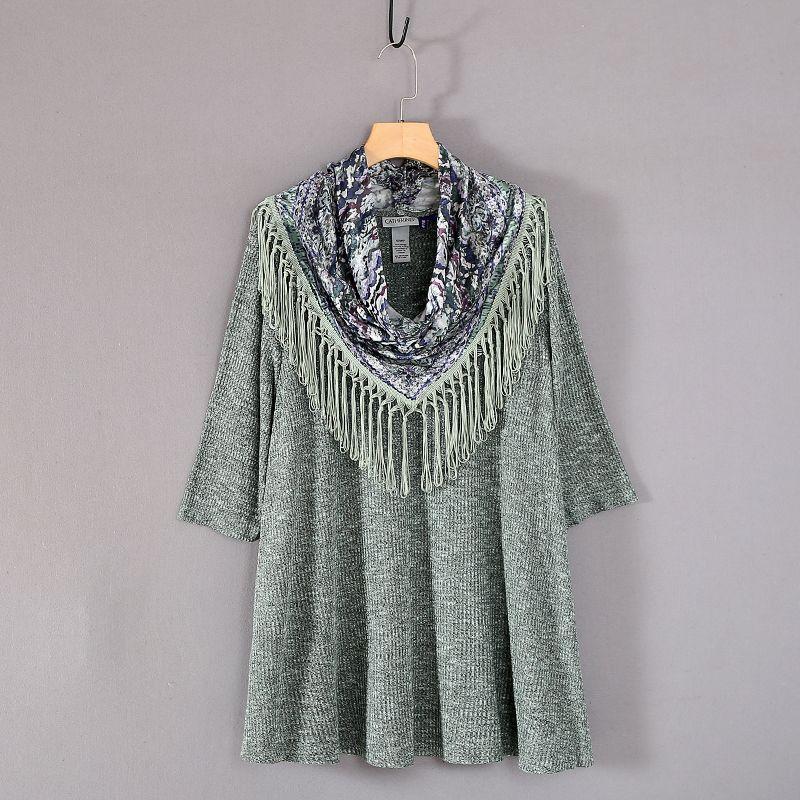 

Оригинальный хвост Заказ Три четверти рукава Вязаный шелковый шарф Футболка из двух частей Army Green 4X