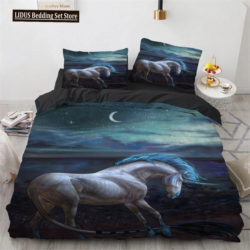 Unicorn Beding Set 3D Print White Horse Soft Duvet Cover Set Pink Background King Quen Ful Twin Sized Dimensions For Children Kids Ten Warm Comforter