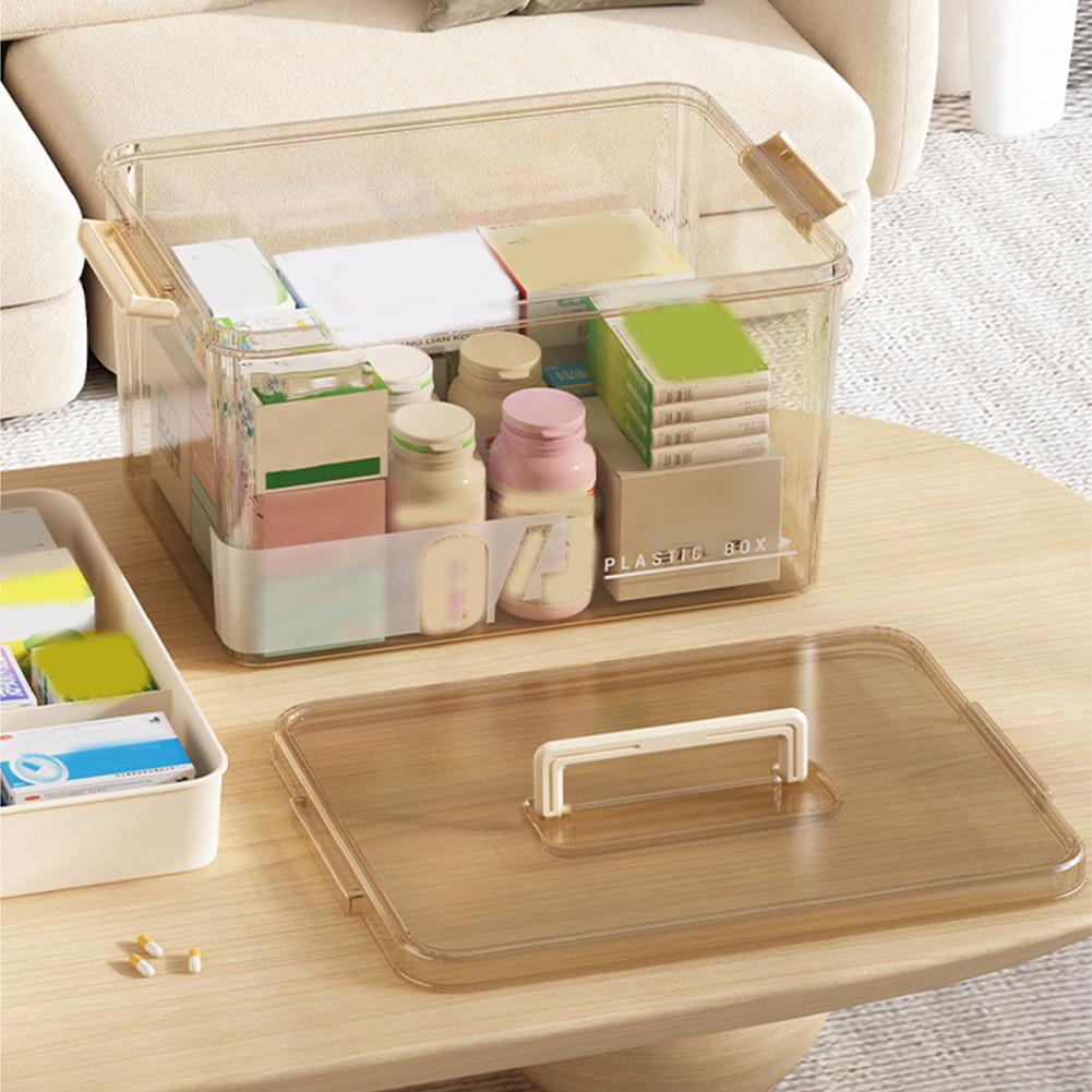 Large Capacity Multi-Layer Sorting Storage Box Medicine Storage Box with Easy-Grip Handle Transparent Family Medicine Organizer
