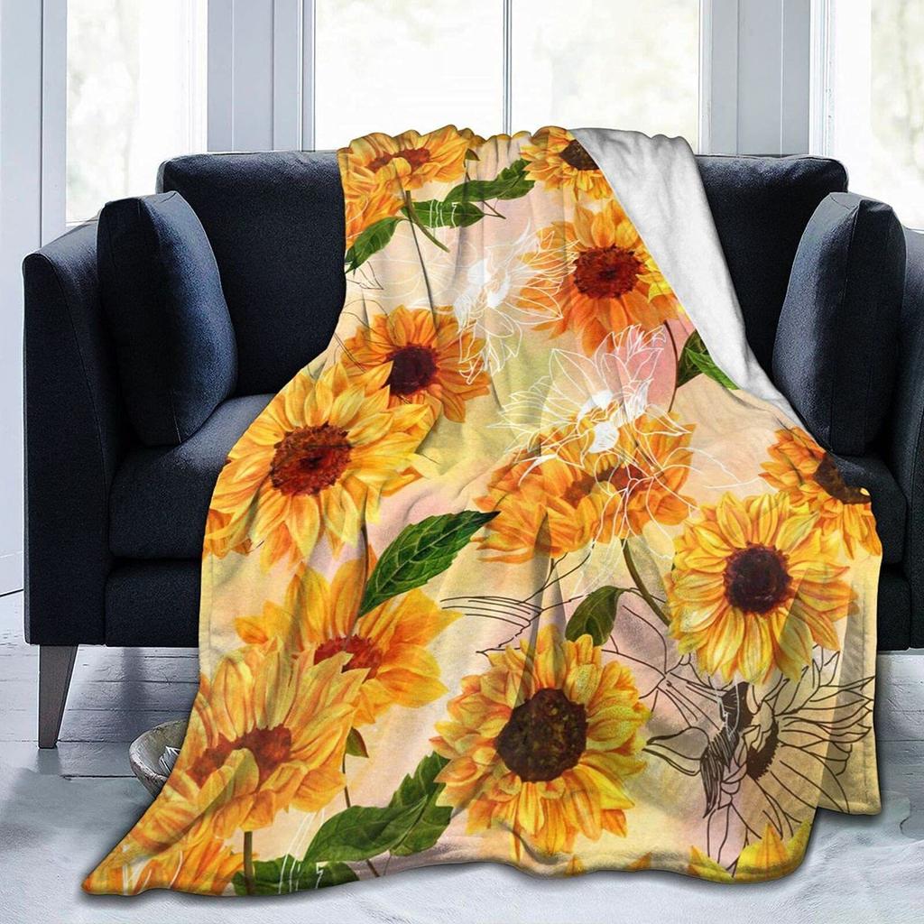 Creative Sunflower Theme digital-printed polyester Bedroom velvet flannel cover blanket Fleece soft sofa cover blankets for beds