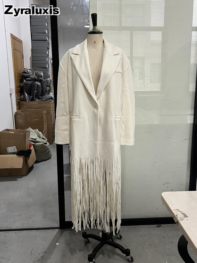 Damen Herbst Winter Neuer Stil Wolle Eleganter Kragen mit Rüschen Langer Strickmantel