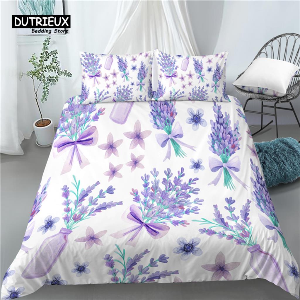 

Роскошный 3D-принт с изображением цветов лаванды для дома, 2/3 шт., удобный пододеяльник, наволочка, комплект постельного белья, размер Queen и King EU/US/AU EU single(135x200cm)