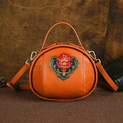 Genuine Leather Flower Embossing Shoulder Bags for Women Ladies Top Layer Cowhide Crossbody Bag Vintage Design Handbags