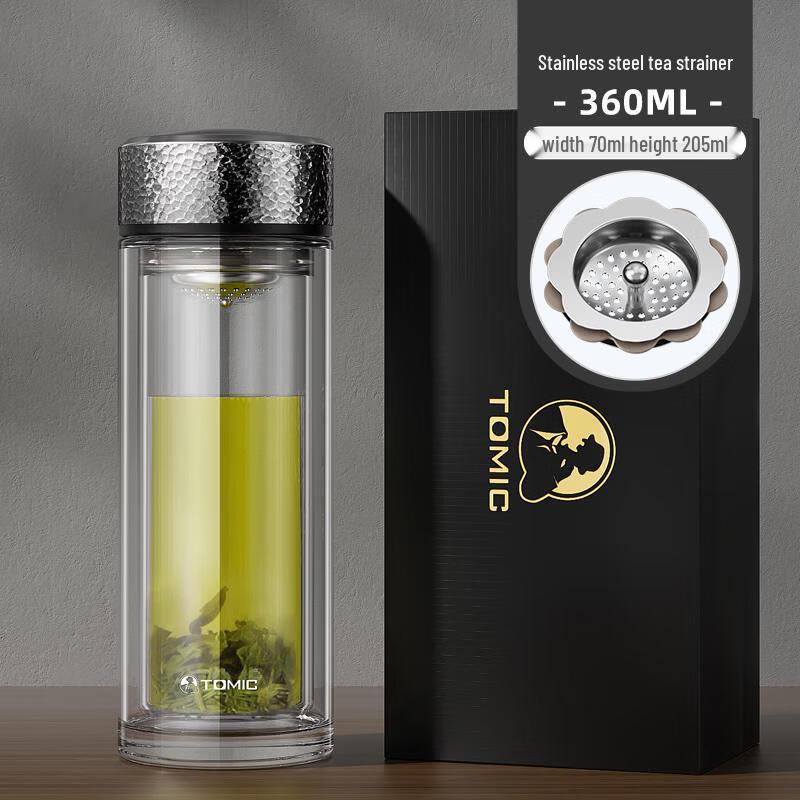 TOMIC 360ml Double Wall Glass Tea Infuser Cup
