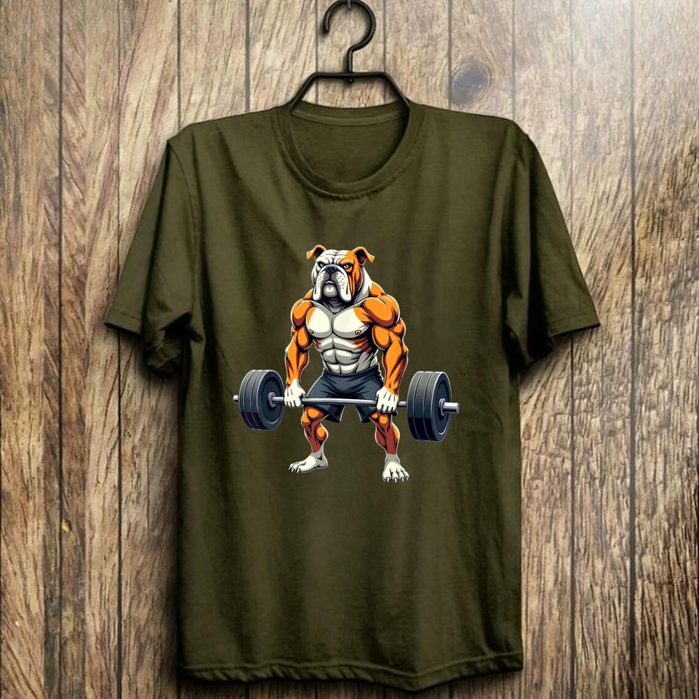 Workout Gym American Bulldog Deadlift Weightlifting Tshirt Gym Strong Dog Fitness Humor Unisex Cotton Casual Streetwear Shirt