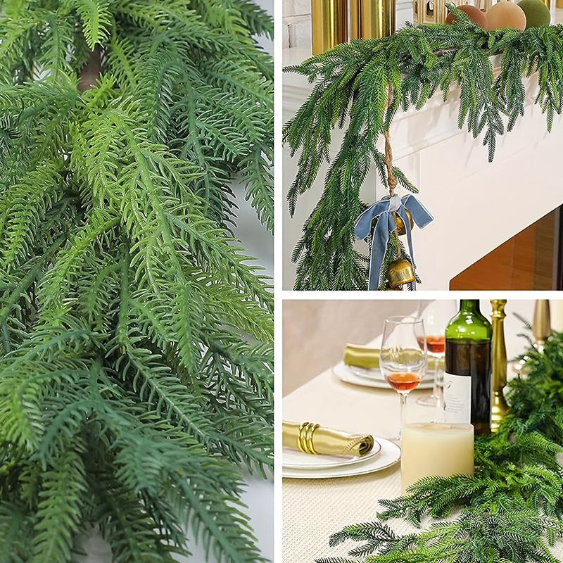 Simulovaný Pocit Měkká Guma Borovice Cypřiš Ratan Borovicové Jehličí Nástěnná Dekorace, Plastové Zelené Rostliny Vánoční Domácí Dekorace