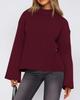 2025 Autumn/Winter Women's Casual Loose Solid Bell Sleeve Knit Sweater
